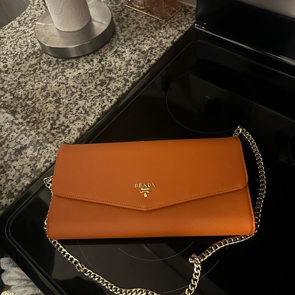 Prada Orange Clutch with Chain Strap - Picture 1 of 7